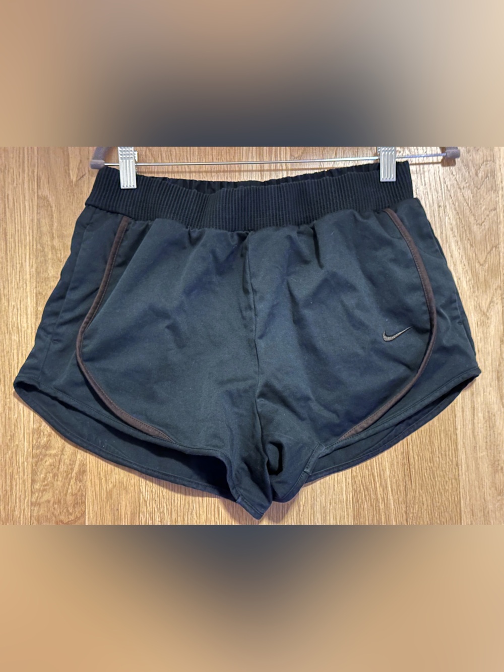 Nike Black Shorts with Brown Piping and Ribbed Waistband